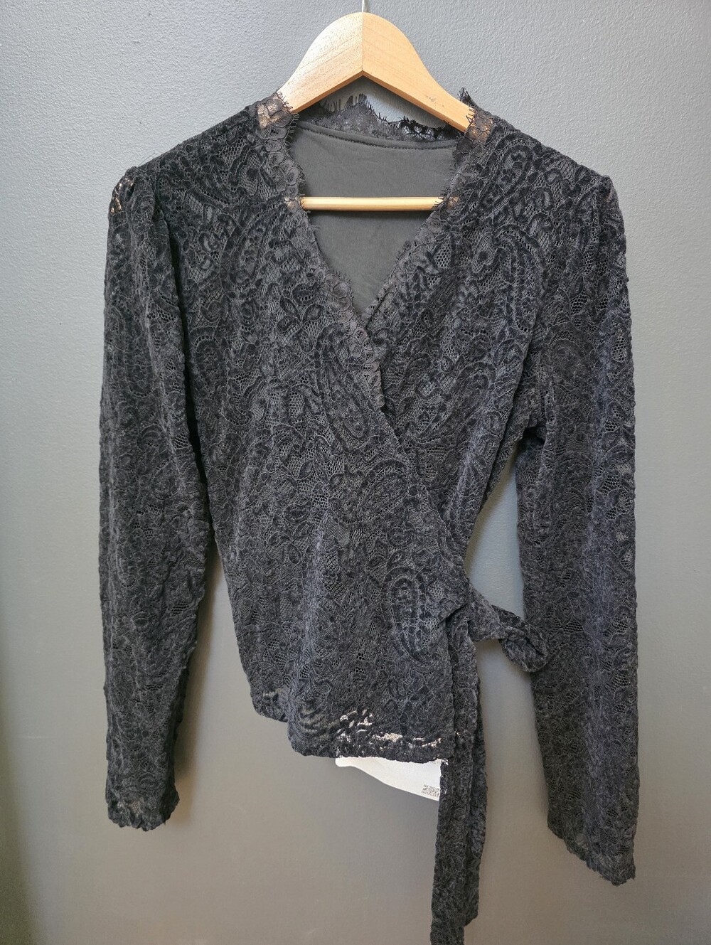 Chicwish Black Full of Grace Lace Wrap Top Sz XL Whimsigoth Dark Coquette Vampy